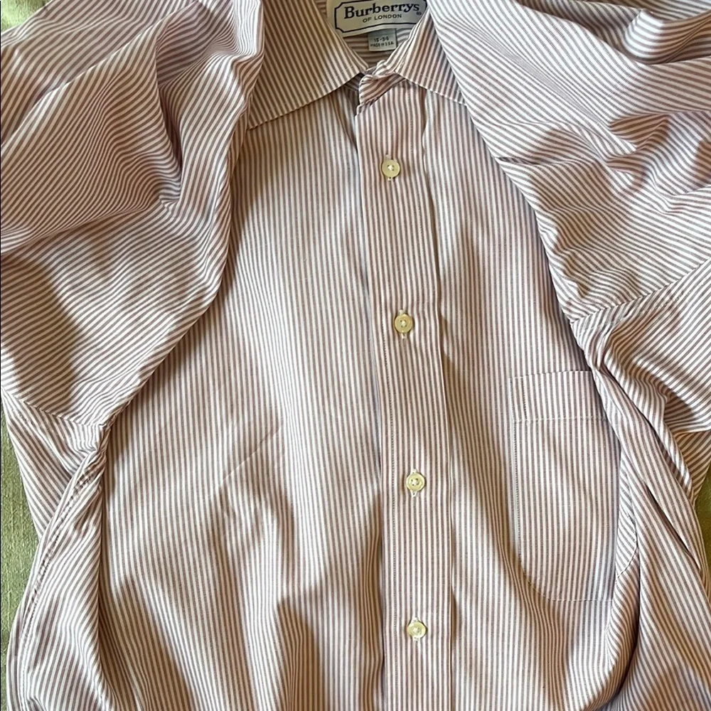 Burberry Brown Casual Button Down Shirt with Stripes 15-34 USA vintage 80 - Picture 7 of 12